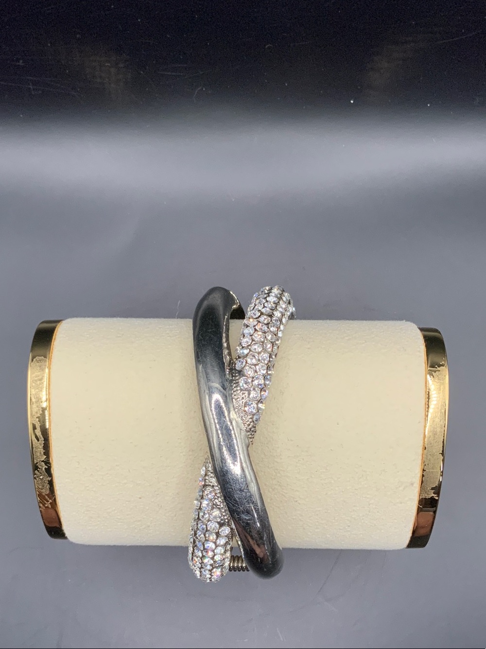 Crystal Pavé and Silver-Tone Intertwined Bangle Bracelet